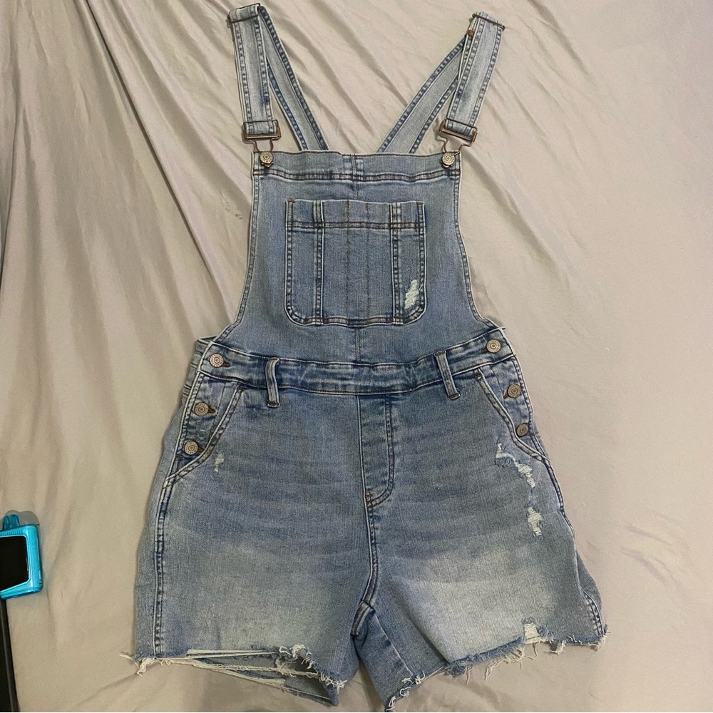 Light Blue Denim Short Overalls - Women's